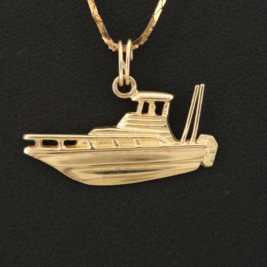 10K Yacht Charm on Italian 14K Chain Necklace