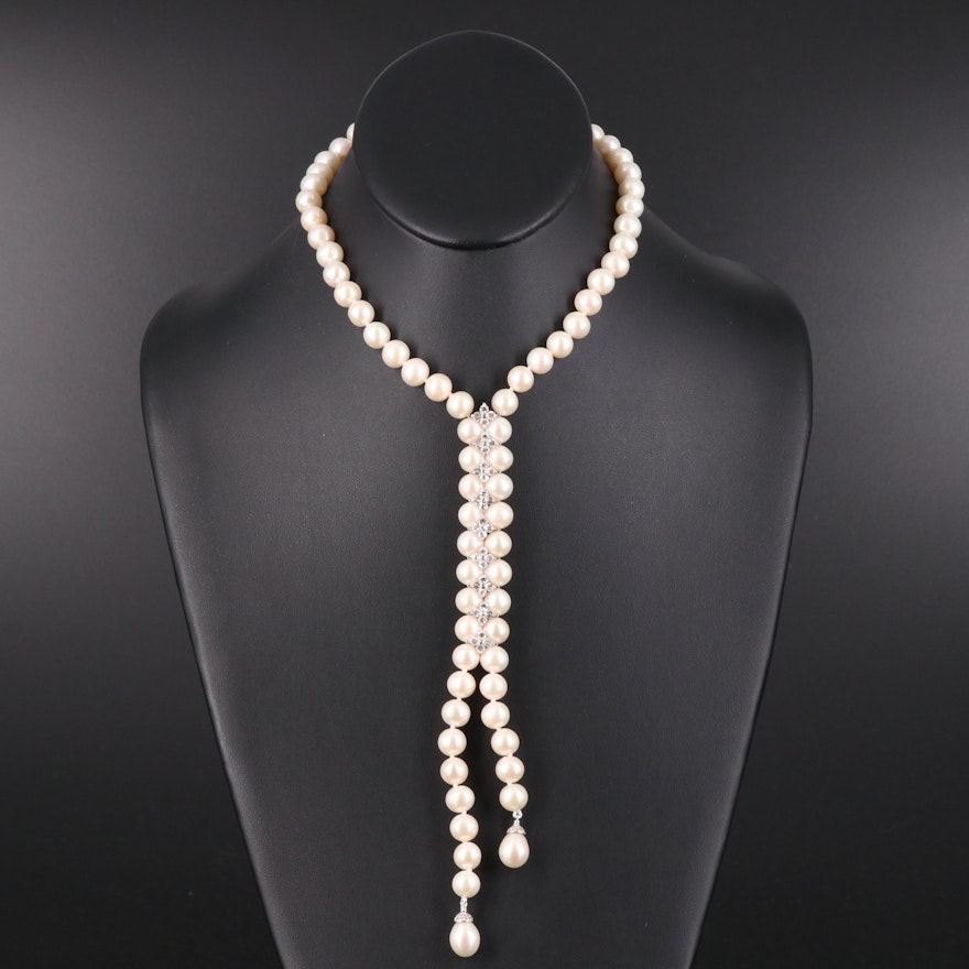 Sterling Pearl and Topaz Lariat Necklace