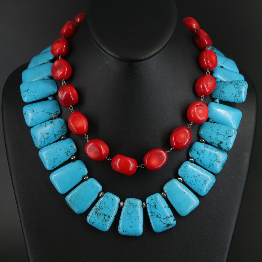 Sterling Coral and Magnesite Necklaces