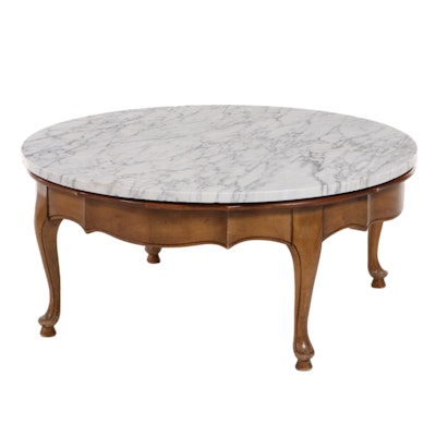 French Provincial Style Fruitwood Coffee Table with Marble Top