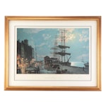 John Stobart Offset Lithograph "Long Wharf by Moonlight in 1865," Circa 1983