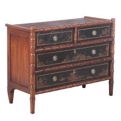 Drexel-Heritage Bamboo-Turned Mahogany Chest with Chinoiserie