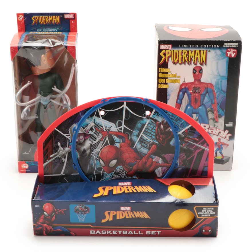 Marvel Spiderman Basketball Set, Dr. Octopus Figure and Action Bank