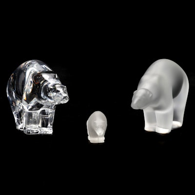 Baccarat Clear and Frosted Crystal Polar Bear Figurines