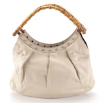 Gucci Bamboo Handle Tote in Studded Ivory Leather