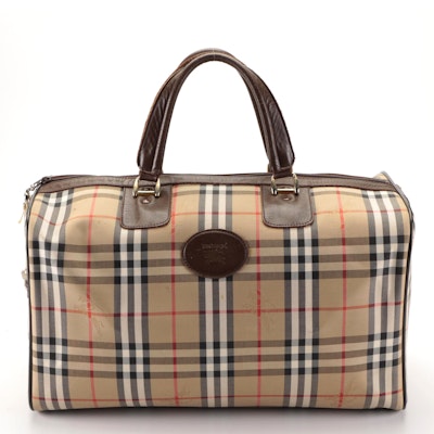 Burberrys Lockable Duffle Bag in Haymarket Check Twill and Leather Trim