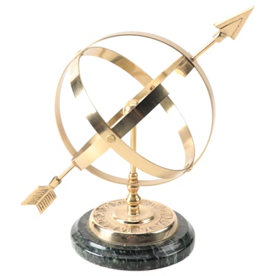 Decorative Crafts Lacquered Brass and Marble Sundial Figurine