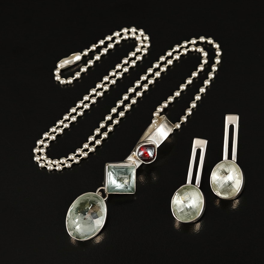 Lilly Barrack Sterling Quartz Necklace and Drop Earrings Set