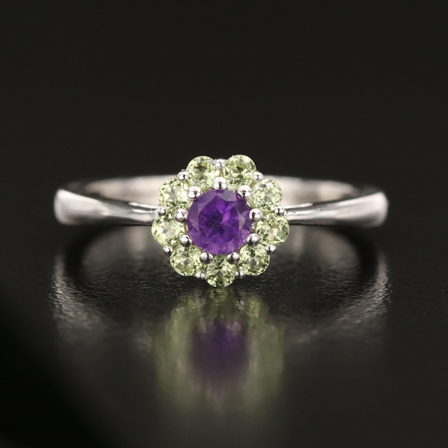 Sterling Amethyst and Quartz Halo Ring