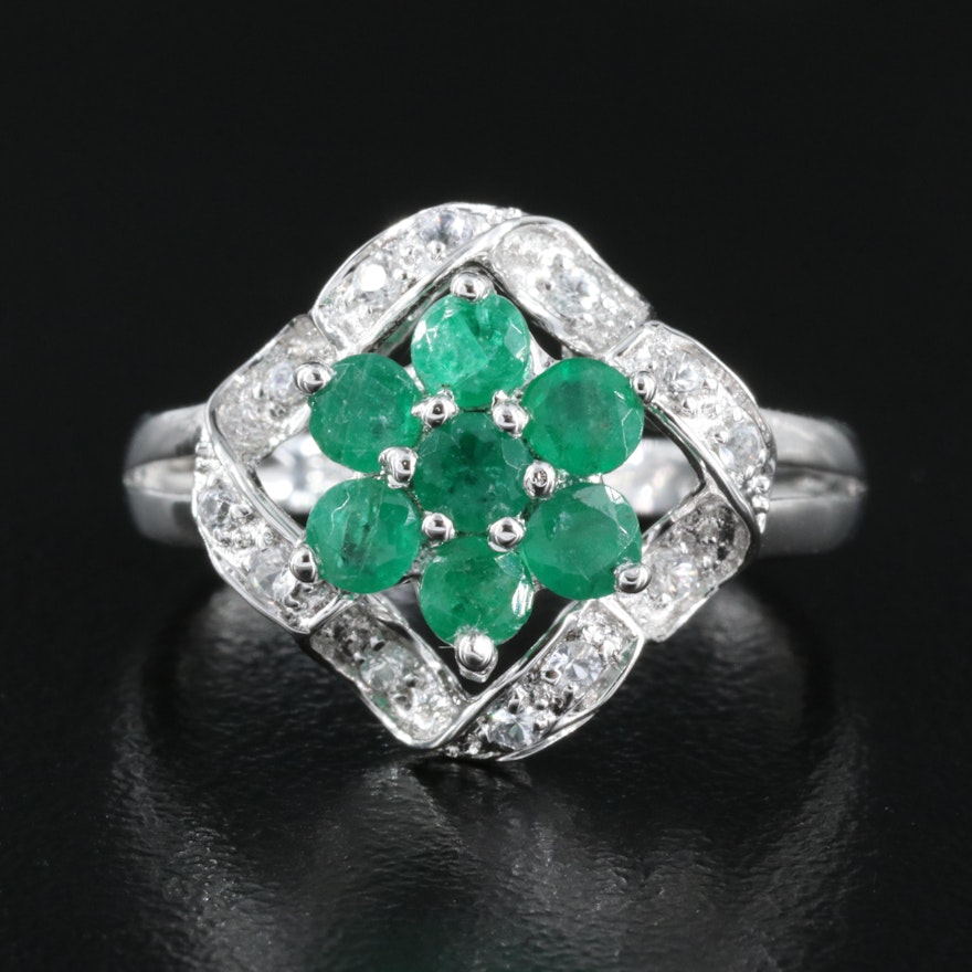 Sterling Emerald and Sapphire Floral Ring
