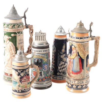 Gerz and Other German Souvenir Molded Earthenware Beer Steins