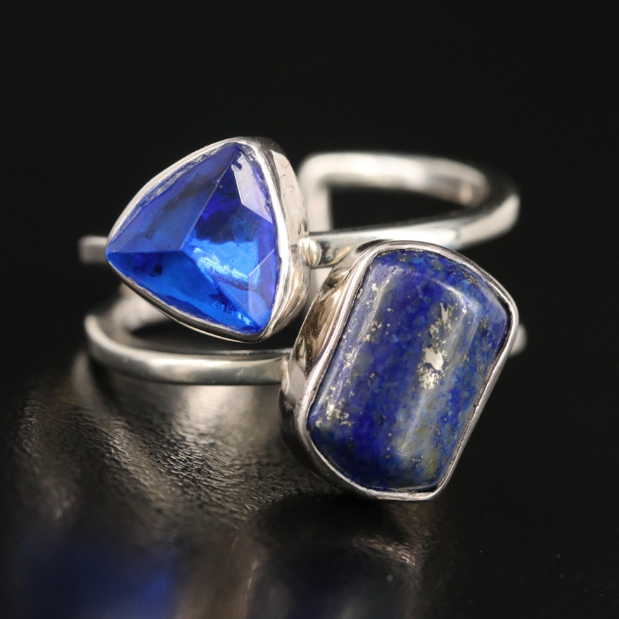 Lilly Barrack Sterling Bypass Ring Featuring Lapis Lazuli