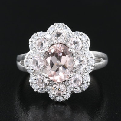 Sterling Morganite and Zircon Scalloped Ring
