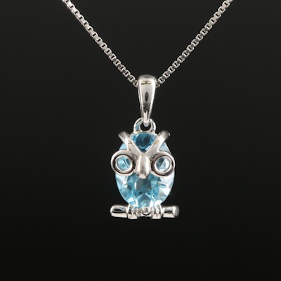 Sterling Sky Blue Topaz Owl Pendant Necklace
