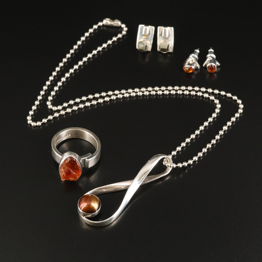 Lilly Barrack Sterling Jewelry Including Citrine, Pyrite and Pearl