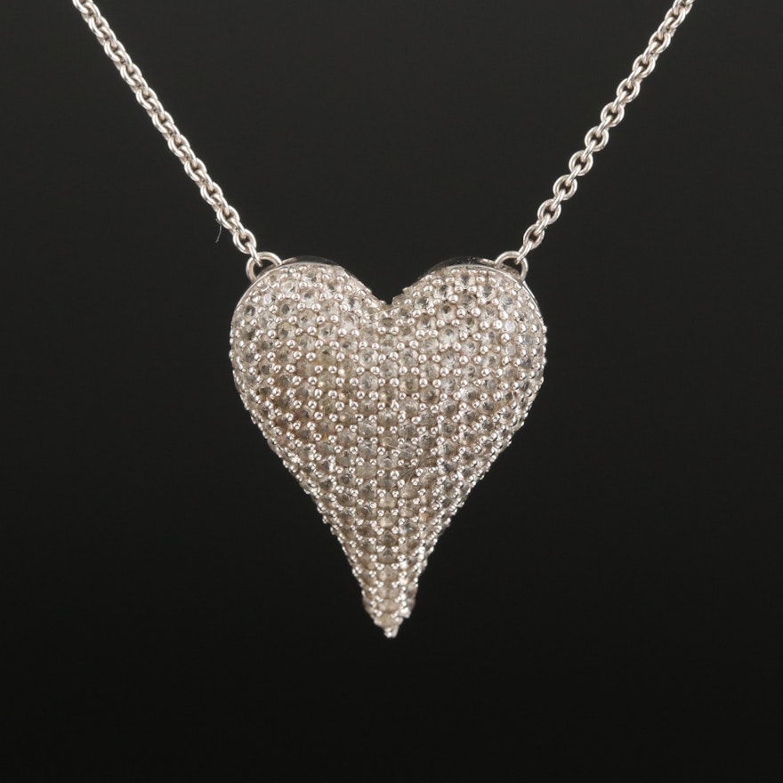 Sterling Pavé Sapphire Heart Necklace