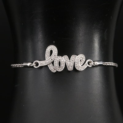 Sterling Diamond "Love" Bolo Bracelet