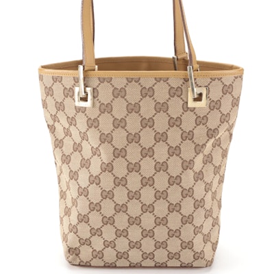 Gucci Small Tote Bag in GG Canvas with Leather Trim