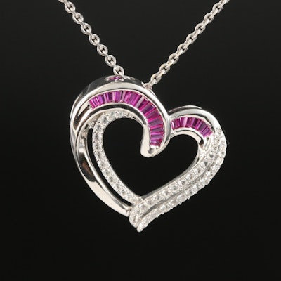 Hallmark Sterling Ruby and Sapphire Heart Pendant Necklace