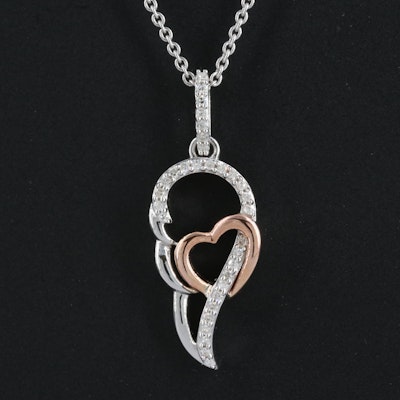 Sterling Pendant with 10K Rose Heart Accent