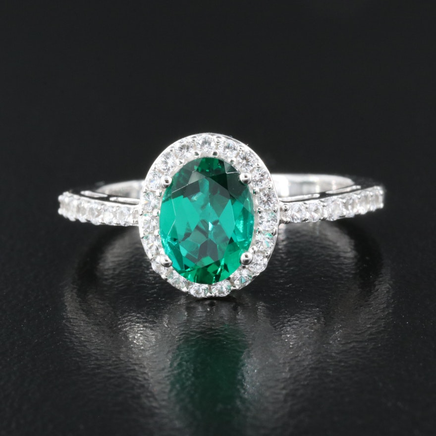 Sterling Emerald and Sapphire Halo Ring
