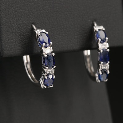 Sterling Sapphire and Cubic Zirconia Earrings