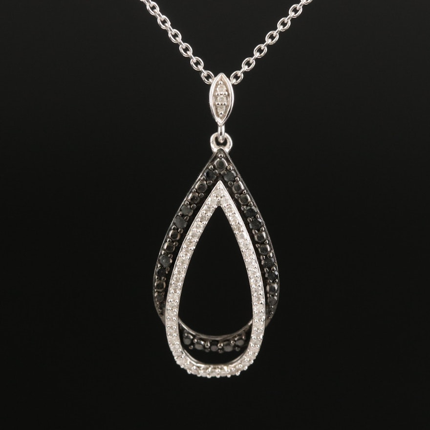Sterling Diamond Double Pear Pendant Necklace