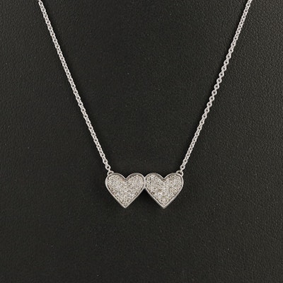 Sterling Pavé Diamond Double Heart Necklace