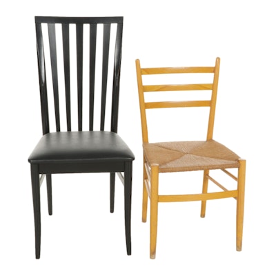 Italian Farmhouse Style Cord Seat Beech Chair and Workbench Ebonized Chair