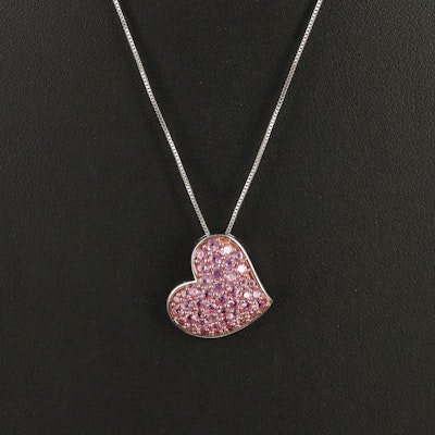 Sterling Pavé Sapphire Heart Pendant Necklace