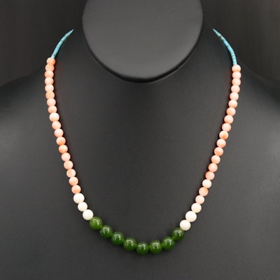 Coral, Quartz and Imitation Turquoise Necklace with 14K Clasp