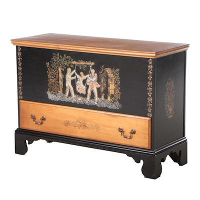 George II Style Stencil-Decorated Wood Chest, 20th Century