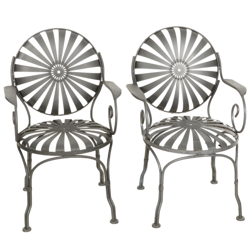 Pair of Art Deco Francois Carré Style Iron "Sunburst" Patio Armchairs