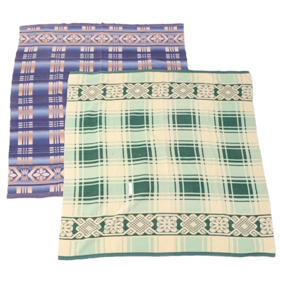 Two Woven Wool Blend Throw Blankets