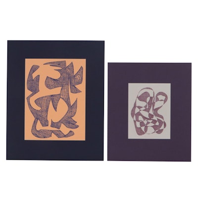 W. Glen Davis Abstract Pen and Ink Drawings, Late 20th Century