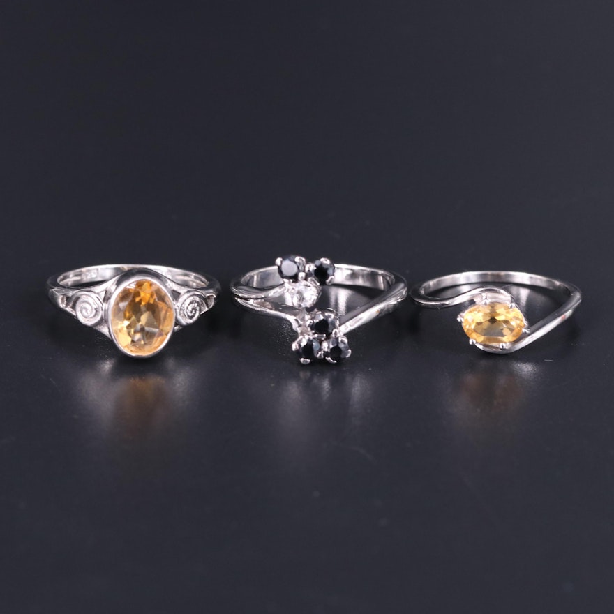 Sterling Silver Ring Collection Including Citrine