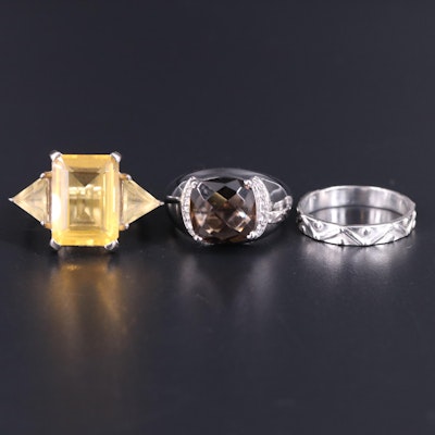 Sterling Silver Ring Collection Including Citrine and Smoky Quartz