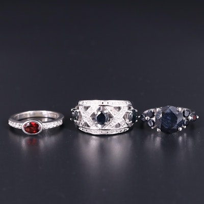 Sterling Silver Ring Collection Including Sapphire