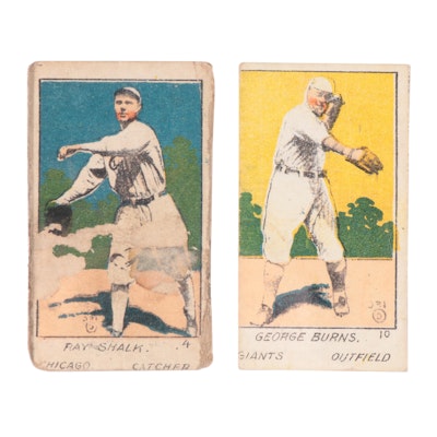 1920 W516 Ray Shalk #4, George Burns #10 Hand Cut Baseball Strip Cards