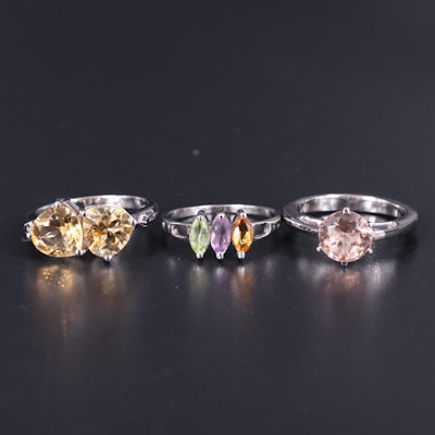 Sterling Silver Ring Collection Including Citrine and Morganite