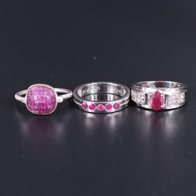 Sterling Silver Ring Collection Including Ruby and White Topaz