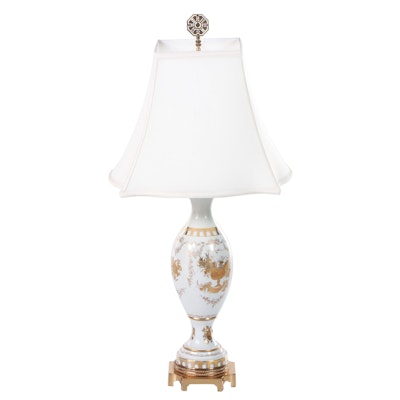 Marbro Lamp Co. Gilt Decorated Porcelain and Brass Table Lamp, Mid-20th Century