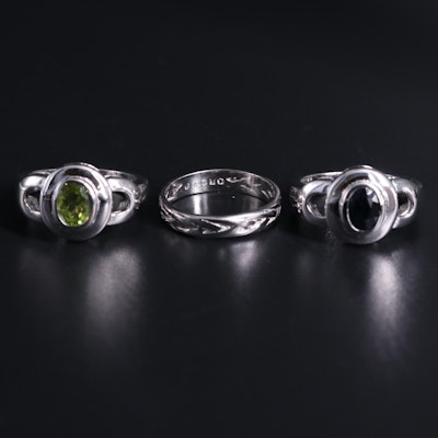 Sterling Silver Ring Trio Including Sapphire and Peridot