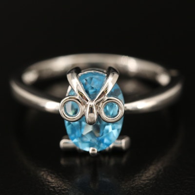 Sterling and Swiss Blue Topaz Owl Ring
