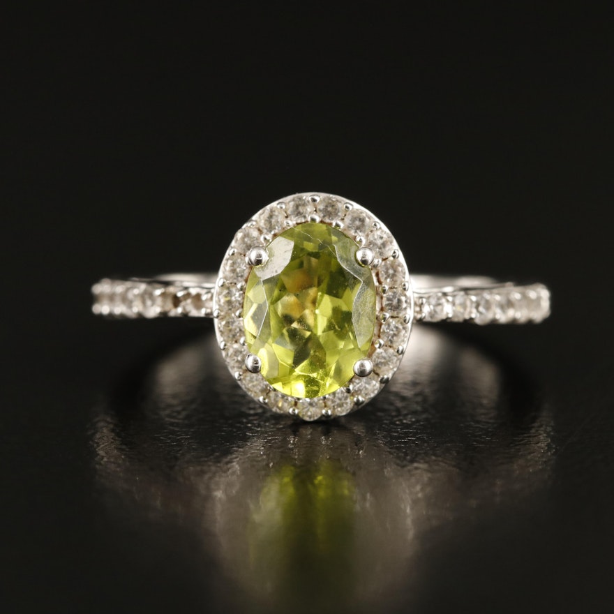 Sterling Peridot and Sapphire Halo Ring