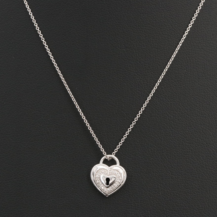 Sterling Diamond Heart Keyhole Pendant Necklace