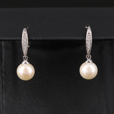 Sterling Cubic Zirconia and Pearl Drop Earrings