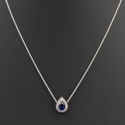 Sterling Sapphire Halo Pendant Necklace