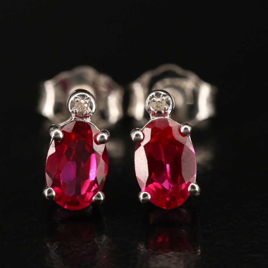 Sterling Ruby and Diamond Accented Drop Earrings