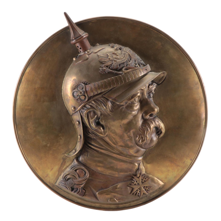 Embossed Brass Wall Plaque of Otto von Bismarck, Early 20th Century